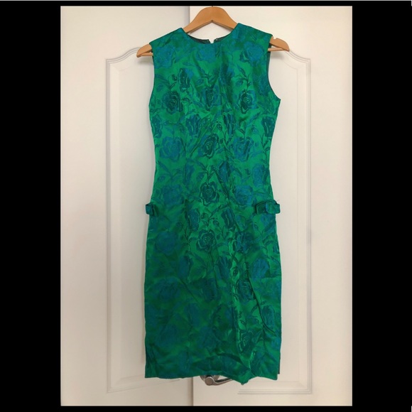 Gorgeous jacquard green sheath dress (vintage) - Picture 1 of 1